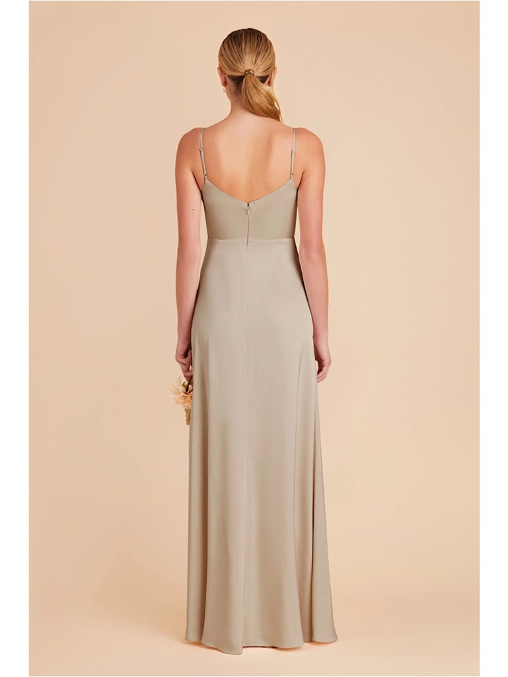 Birdy Grey Catherine Matte Satin Formal Maxi Dress Neutral Champagne Slit XS - Picture 2 of 7